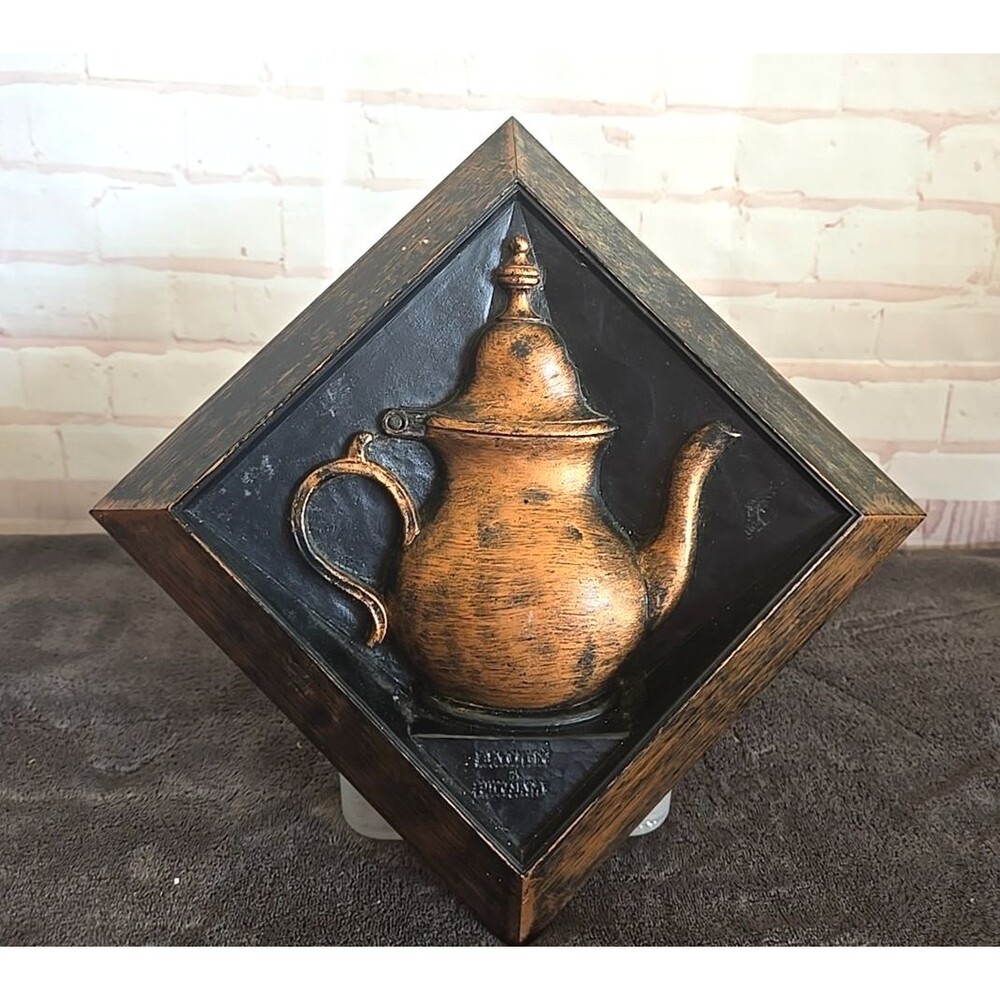 Vintage Coppercraft Guild Wall Art Plaque Teapot Diamond Shape USA Made